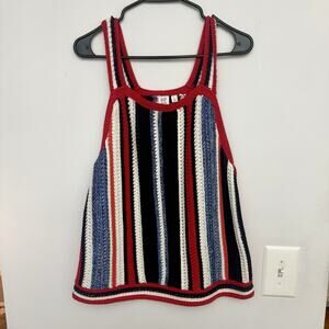 GAP Crochet Mix Stripe Tank Top Red Blue Cotton Sleeveless Size Women’s L Summer